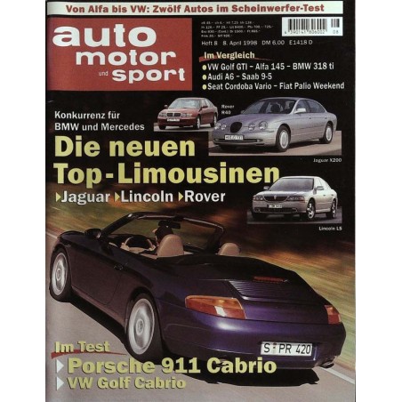 auto motor & sport Heft 8 / 8 April 1998 - Porsche 911 Cabrio