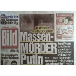 Bild Zeitung Donnerstag, 3 März 2022 - Massenmörder Putin