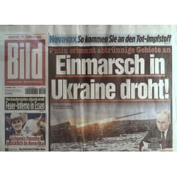 Bild Zeitung Dienstag, 22 Februar 2022 - Einmarsch in Ukraine