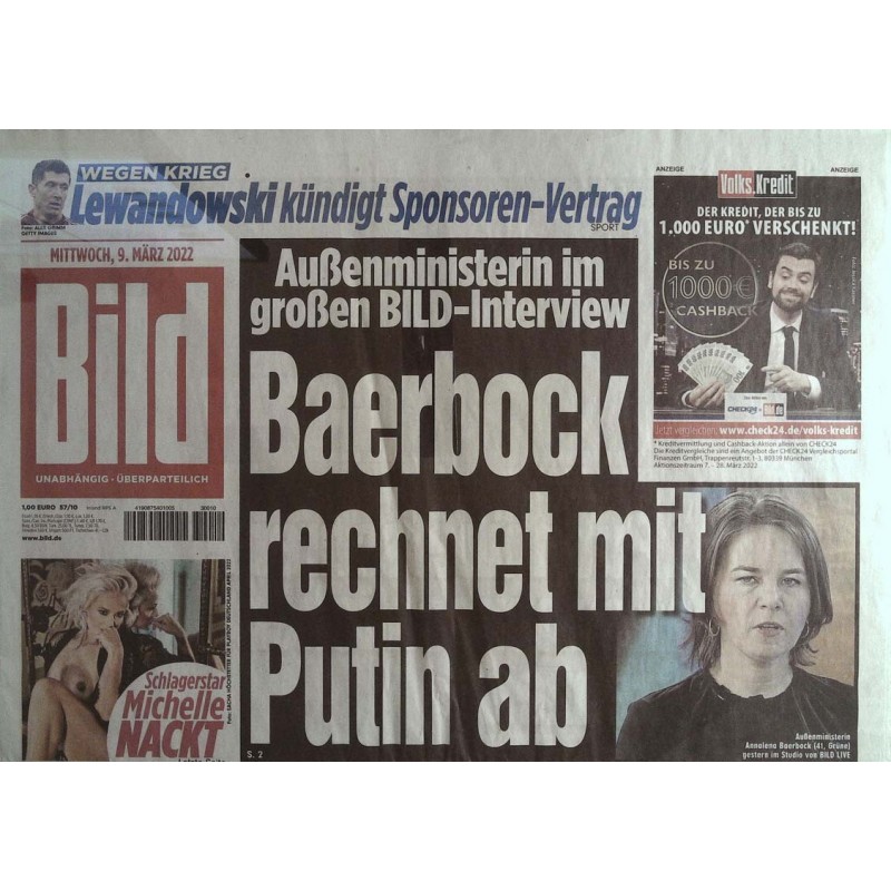Bild Zeitung Mittwoch, 9 März 2022 - Baerbock