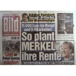 Bild Zeitung Mittwoch, 17 November 2021 - Merkel und ihre Rente