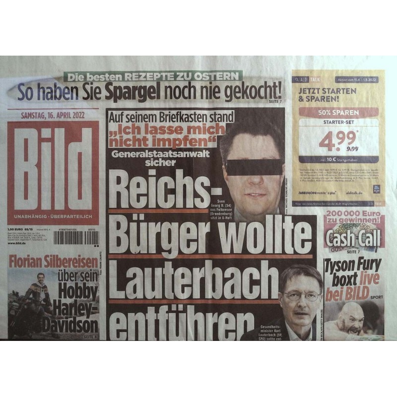 Bild Zeitung Samstag, 16 April 2022 - Lauterbach Entführung