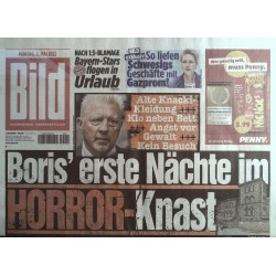 Bild Zeitung Montag, 2 Mai 2022 - Boris Becker im Knast