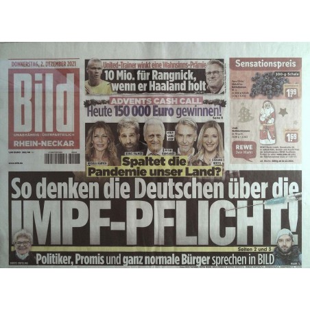 Bild Zeitung Donnerstag, 2 Dezember 2021 - Impf-Pflicht