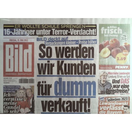 Bild Zeitung Freitag, 13 Mai 2022 - Bild deckt auf