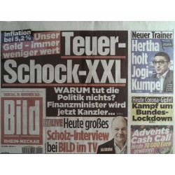 Bild Zeitung Dienstag, 30 November 2021 - Teuer Schock-XXL