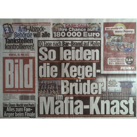 Bild Zeitung Montag , 30 Mai 2022 - Mafia-Knast