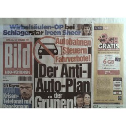 Bild Zeitung Samstag, 30 Oktober 2021 - Der Anti-Auto-Plan