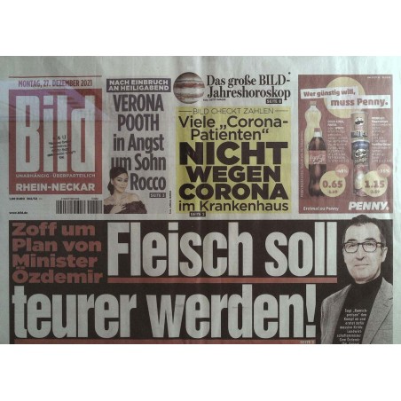 Bild Zeitung Montag, 27 Dez. 2021 - Fleisch soll teuerer werden!