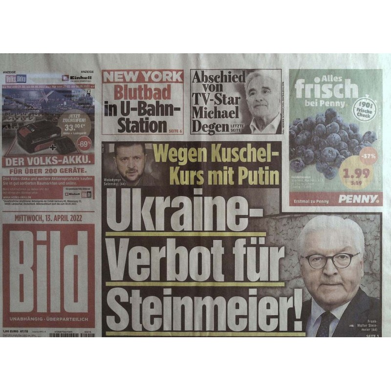 Bild Zeitung Mittwoche, 13 April 2022 - Verbot für Steinmeier!