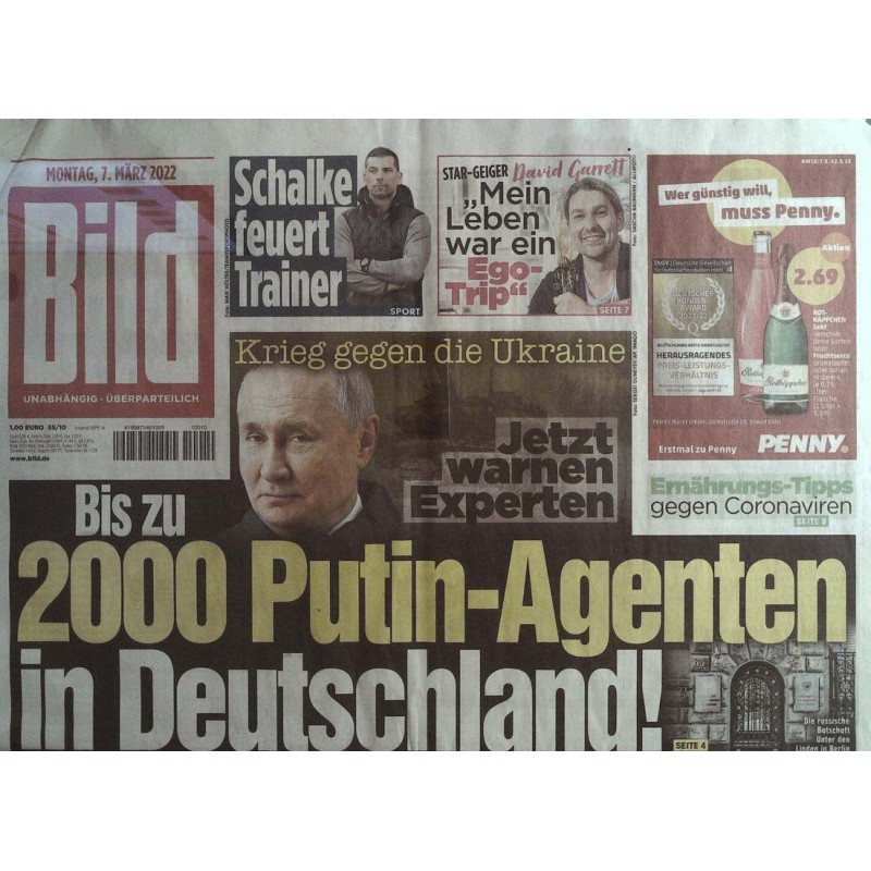 Bild Zeitung Montag, 7 März 2022 - 2000 Putin Agenten