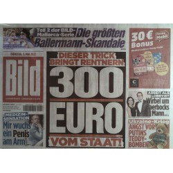 Bild Zeitung Dienstag, 3 Mai 2022 - 300 Euro vom Staat!