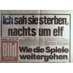 Bild Zeitung Donnerstag, 7 September 1972 - Ich sah sie sterben