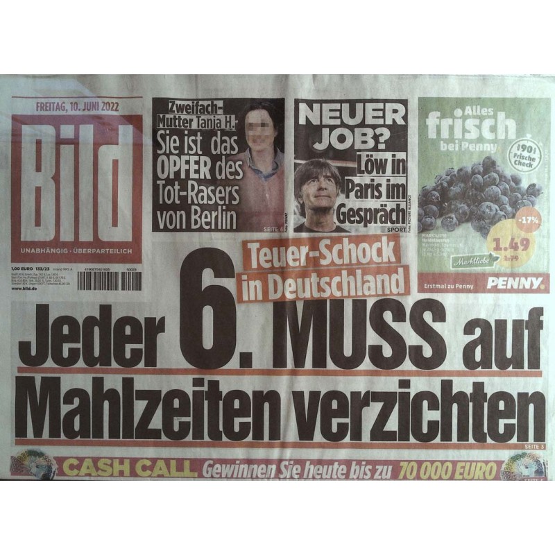 Bild Zeitung Freitag, 10 Juni 2022 - Teuer-Schock in DE