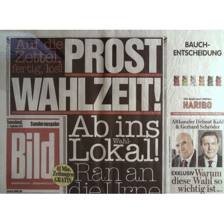 Bild Zeitung Samstag, 21 September 2013 - Prost Wahlzeit!