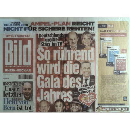 Bild Zeitung Samstag, 4 Dezember 2021 - Gala des Jahres