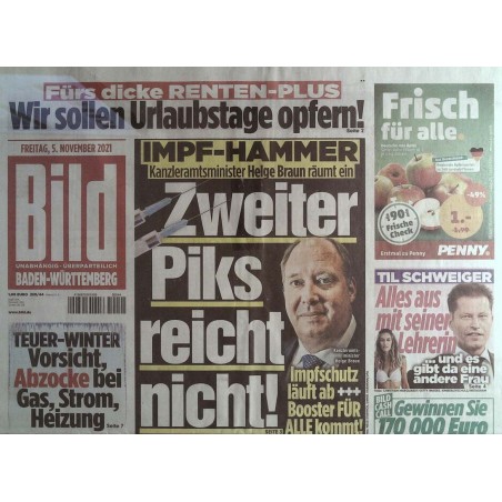 Bild Zeitung Freitag, 5 November 2021 - Impf-Hammer