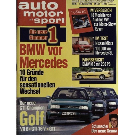 auto motor & sport Heft 25 / 27 November 1992 - BMW vor Mercedes