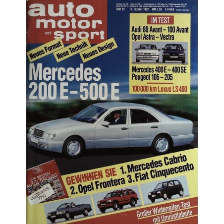 auto motor & sport Heft 22 / 16 Oktober 1992 - Mercedes 200-500E