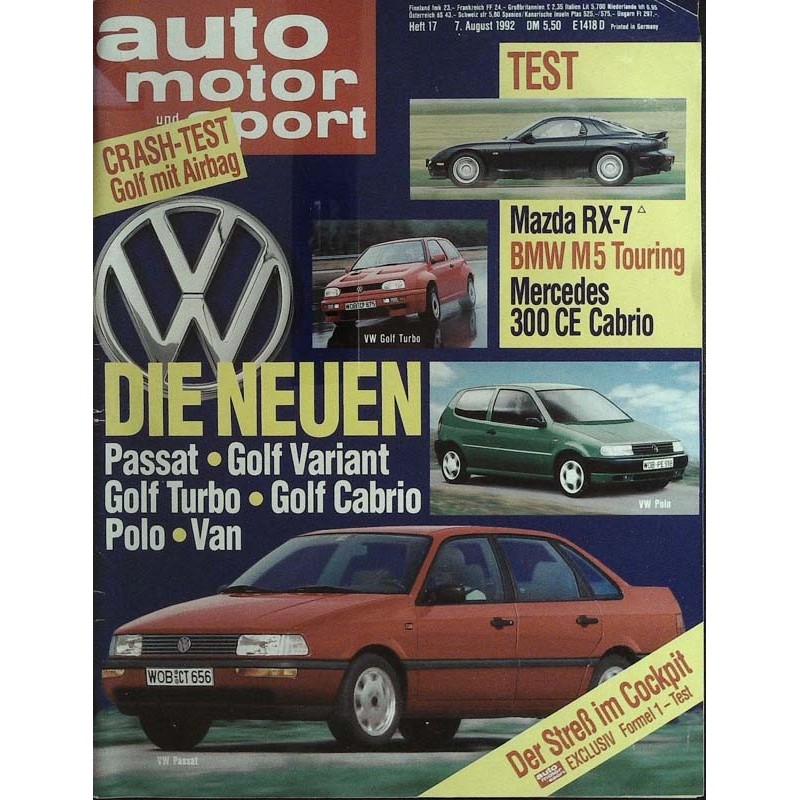 auto motor & sport Heft 17 / 7 August 1992 - VW die neuen