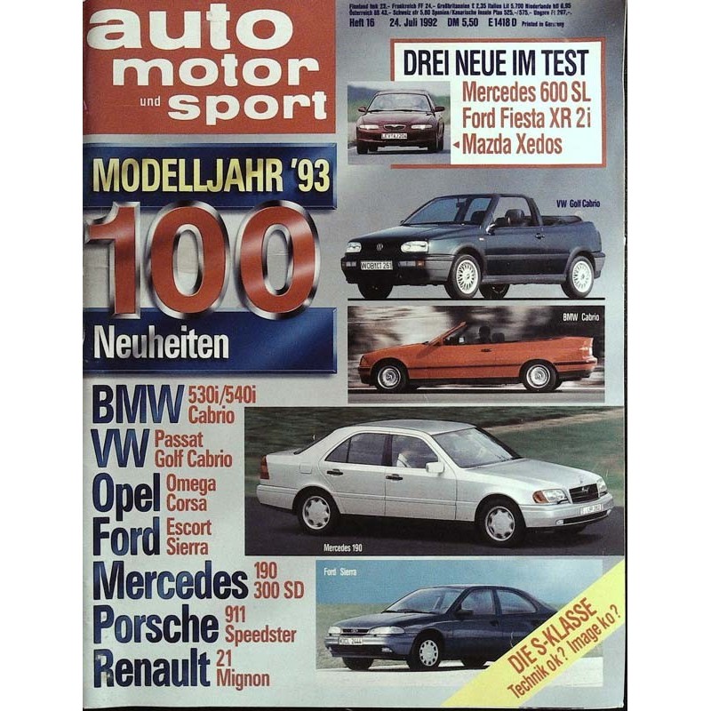 auto motor & sport Heft 16 / 24 Juli 1992 - Modelljahr 1993