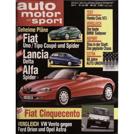 auto motor & sport Heft 14 / 26 Juni 1992 - Fiat Modellneuheiten