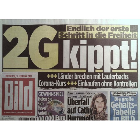 Bild Zeitung Mittwoch, 9 Februar 2022 - 2G kippt!