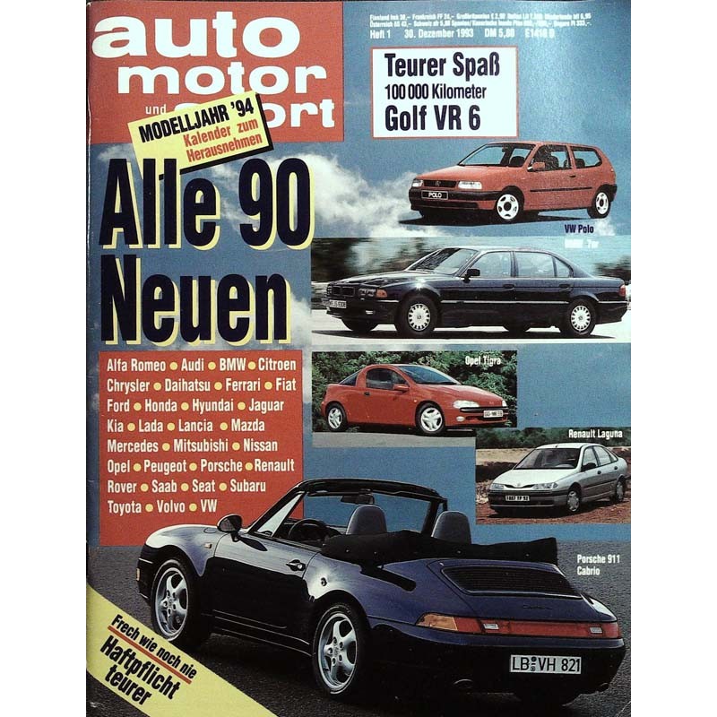 auto motor & sport Heft 1 / 30 Dezember 1993 - Alle 90 neuen