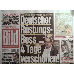 Bild Zeitung Freitag, 20 Mai 2022 - Rüstungs-Boss verschollen