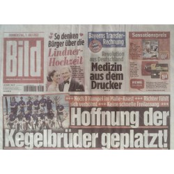 Bild Zeitung Donnerstag, 7 Juli 2022 - Hoffnung der Kegelbrüder