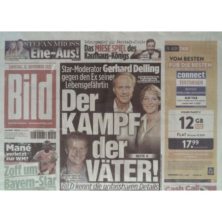 Bild Zeitung Samstag, 12 November 2022 - Gerhard Delling