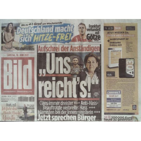 Bild Zeitung Samstag, 18 Juni 2022 - Uns reichts!