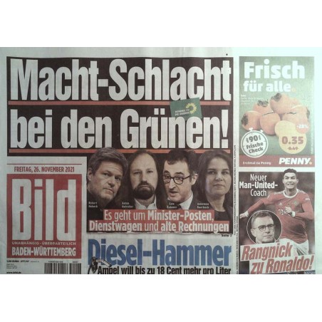 Bild Zeitung Freitag, 26 November 2021 - Macht Schlacht