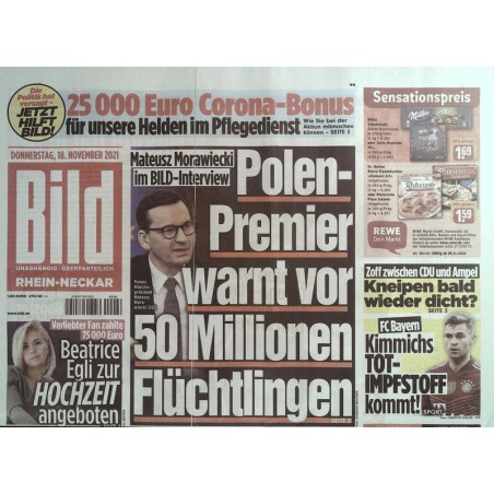 Bild Zeitung Donnerstag, 18 November 2021 - Mateusz Morawiecki