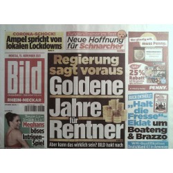 Bild Zeitung Montag, 15 November 2021 - Goldene Jahre