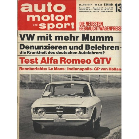 auto motor & sport Heft 13 / 24 Juni 1967 - Test Alfa Romeo GTV