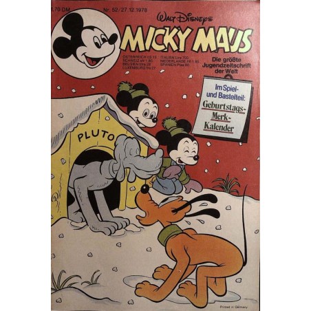 Micky Maus Nr. 52 / 27 Dezember 1978 - Geburtstags-Merk Kalender Micky Maus Nr. 52 / 27 Dezember 1978 - Geburtstags-Merk Kalender