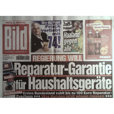 Bild Zeitung Montag, 10 Januar 2022 - Reparatur Garantie