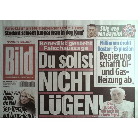 Bild Zeitung Dienstag, 25 Januar 2022 - Benedikt gesteht...