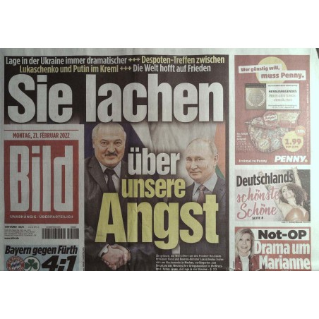 Bild Zeitung Montag, 21 Februar 2022 - Putin und Lukaschenko