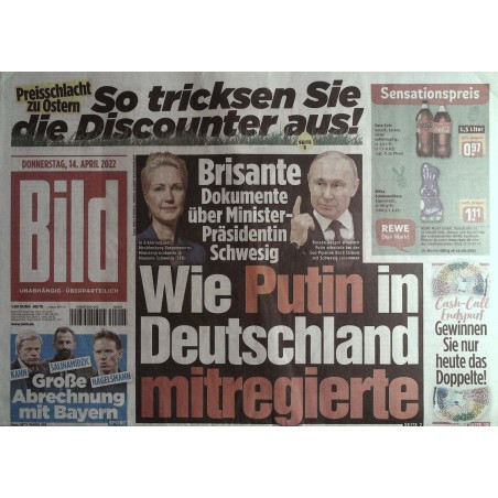 Bild Zeitung Donnerstag, 14 April 2022 - Putin mitregierte