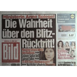 Bild Zeitung Dienstag, 12 April 2022 - Ministerin Anne Spiegel