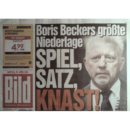Bild Zeitung Samstag, 30 April 2022 - Boris Becker Niederlage