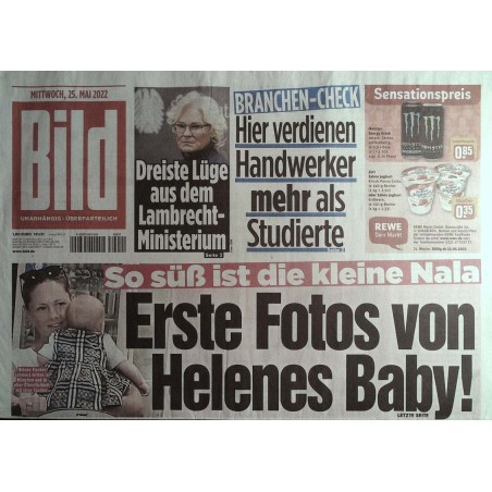 Bild Zeitung Mittwoch, 25 Mai 2022 - Helenes Baby