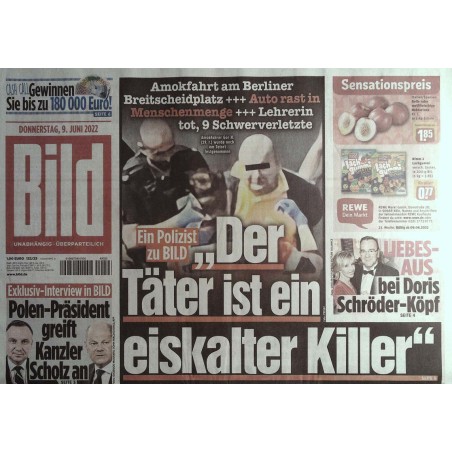 Bild Zeitung Donnerstag, 9 Juni 2022 - Eiskalter Killer