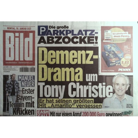 Bild Zeitung Montag, 30 Januar 2023 - Tony Christie