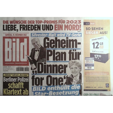 Bild Zeitung Samstag, 31 Dezember 2022 - Dinner for One