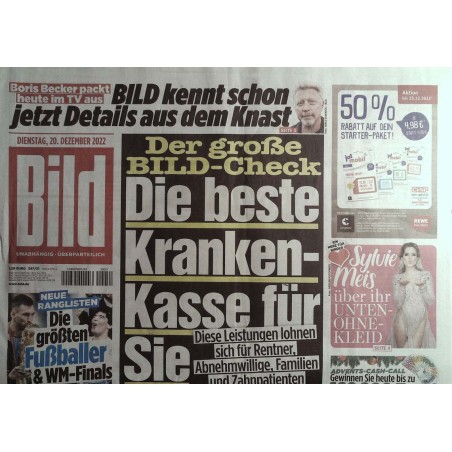 Bild Zeitung Dienstag, 20 Dezember 2022 - Die besten Krankenkassen