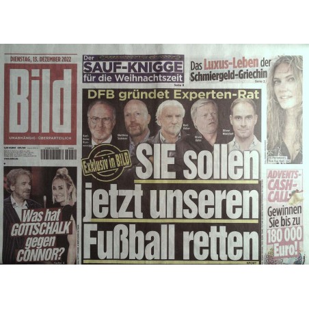 Bild Zeitung Dienstag, 13 Dezember 2022 - DFB Experten Rat