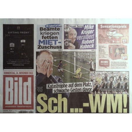 Bild Zeitung Donnerstag, 24 November 2022 - Scheiß WM